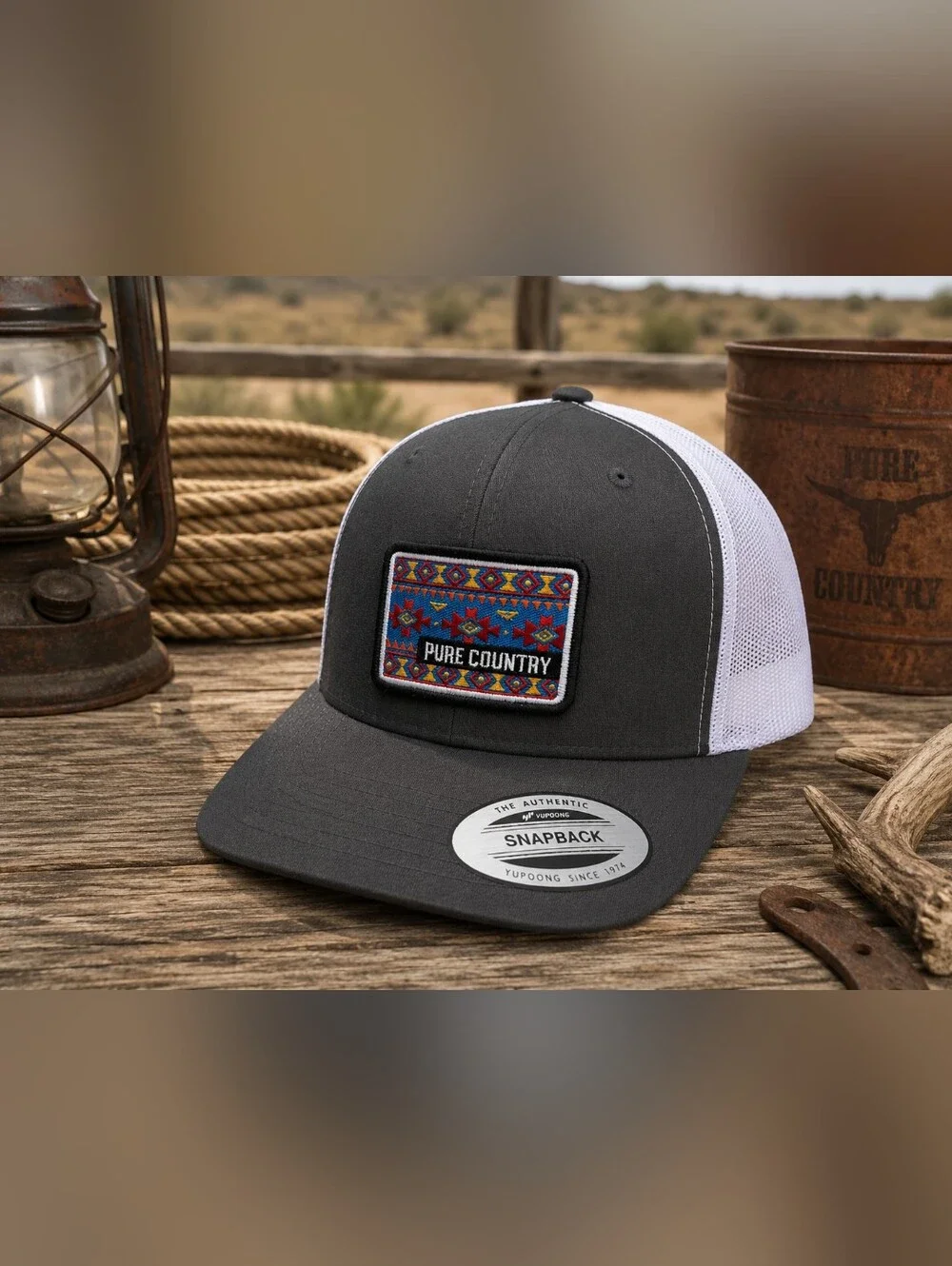 🤠 Pure Country Southwestern Trucker Hat Charcoal White Mesh Snapback Adjustable